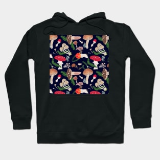 Woodland Mushrooms with Dark Blue Background Hoodie